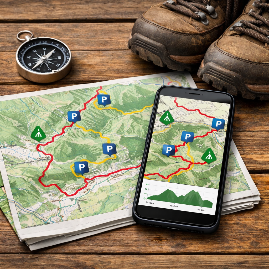 image from Top Tools Showing Hiking Routes Plus Car Park Locations